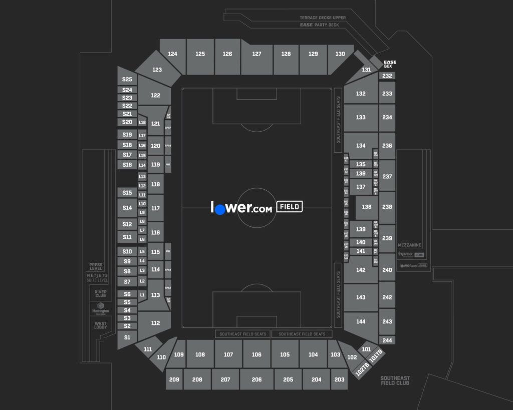 Seating chart map at Lower.com Field
